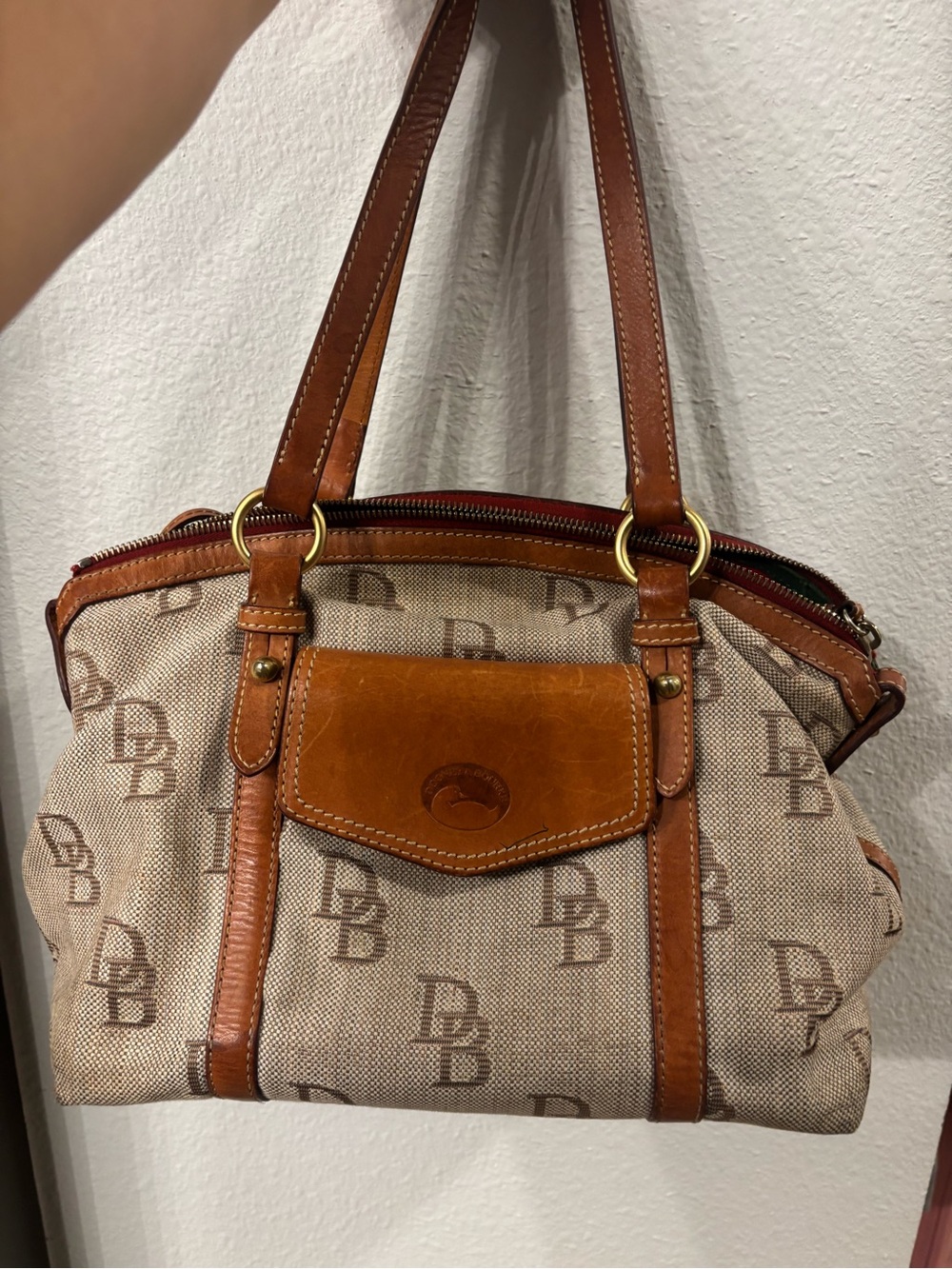 Dooney & Bourke Tan monogrammed shoulder bag